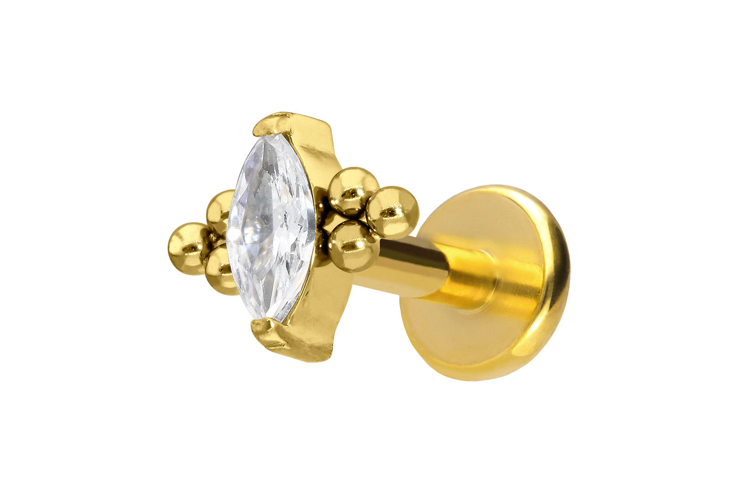 Titan Labret Piercing mit Push Fit KRISTALLTROPFEN + 6 KUGELN